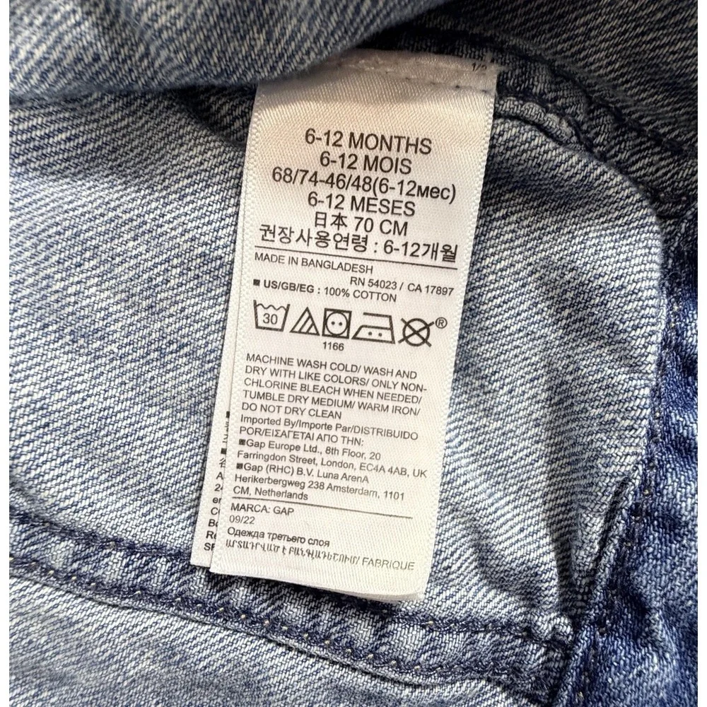 Baby GAP Denim Jacket Infant 6-12 Months Blue Snap Button Trucker 100% Cotton